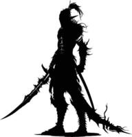 AI generated Silhouette goblin mythical race from game warrior with sword black color only vector