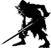 AI generated Silhouette goblin mythical race from game warrior with sword black color only vector