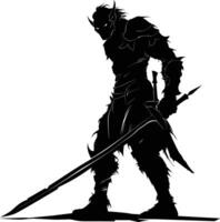 AI generated Silhouette goblin mythical race from game warrior with sword black color only vector