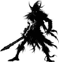 AI generated Silhouette goblin mythical race from game warrior with sword black color only vector