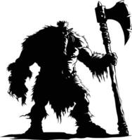 AI generated Silhouette ogre mythical race from game with big ax black color only vector