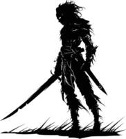 AI generated Silhouette goblin mythical race from game warrior with sword black color only vector