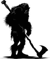 AI generated Silhouette ogre mythical race from game with big ax black color only vector