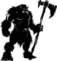 AI generated Silhouette ogre mythical race from game with big ax black color only vector