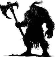 AI generated Silhouette ogre mythical race from game with big ax black color only vector