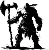 AI generated Silhouette ogre mythical race from game with big ax black color only vector