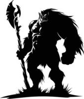 AI generated Silhouette ogre mythical race from game with big club black color only vector