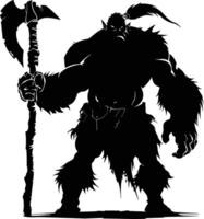 AI generated Silhouette ogre mythical race from game with big club black color only vector