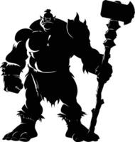 AI generated Silhouette ogre mythical race from game with big club black color only vector