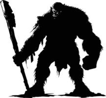 AI generated Silhouette ogre mythical race from game with big club black color only vector