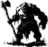 AI generated Silhouette ogre mythical race from game with big club black color only vector