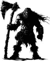 AI generated Silhouette ogre mythical race from game with big ax black color only vector