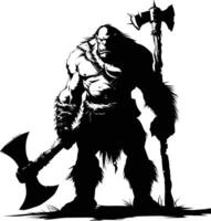 AI generated Silhouette ogre mythical race from game with big ax black color only vector