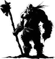 AI generated Silhouette ogre mythical race from game with big club black color only vector