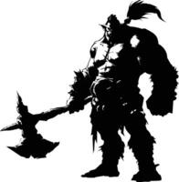 AI generated Silhouette ogre mythical race from game with big club black color only vector