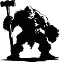 AI generated Silhouette ogre mythical race from game with big hammer black color only vector