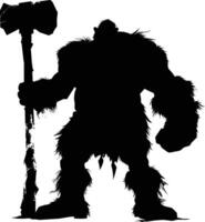 AI generated Silhouette ogre mythical race from game with big hammer black color only vector