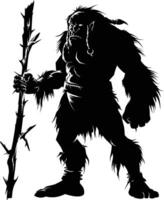 AI generated Silhouette ogre mythical race from game with big club black color only vector