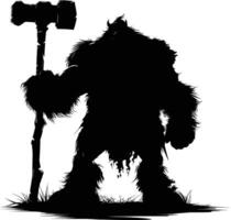 AI generated Silhouette ogre mythical race from game with big hammer black color only vector