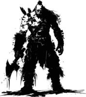 AI generated Silhouette orc mythical race from game black color only vector