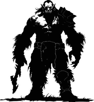 AI generated Silhouette orc mythical race from game black color only