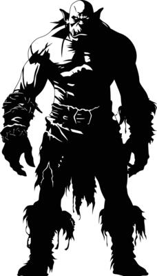 AI generated Silhouette orc mythical race from game black color only