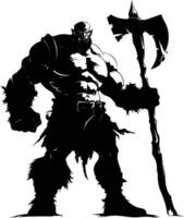 AI generated Silhouette orc mythical race from game with big ax black color only vector