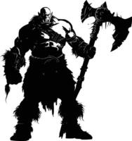 AI generated Silhouette orc mythical race from game with big ax black color only vector