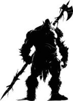 AI generated Silhouette orc mythical race from game with big club black color only vector