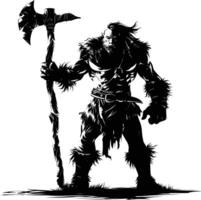 AI generated Silhouette orc mythical race from game with big ax black color only vector