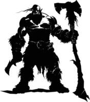 AI generated Silhouette orc mythical race from game with big ax black color only vector