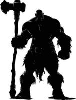 AI generated Silhouette orc mythical race from game with big hammer black color only vector