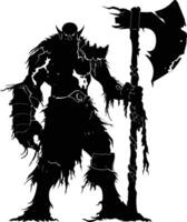 AI generated Silhouette orc mythical race from game with big ax black color only vector