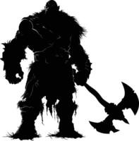 AI generated Silhouette orc mythical race from game with big club black color only vector