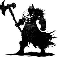 AI generated Silhouette orc mythical race from game with big ax black color only vector