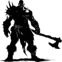 AI generated Silhouette orc mythical race from game with big club black color only vector