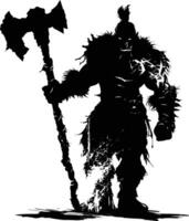 AI generated Silhouette orc mythical race from game with big hammer black color only vector