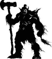 AI generated Silhouette orc mythical race from game with big hammer black color only vector