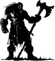 AI generated Silhouette orc mythical race from game with big ax black color only vector