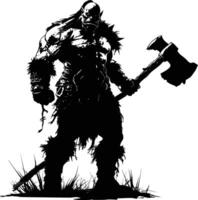 AI generated Silhouette orc mythical race from game with big hammer black color only vector