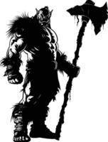 AI generated Silhouette orc mythical race from game with big hammer black color only vector