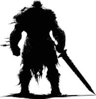 AI generated Silhouette orc mythical race from game with big sword black color only vector
