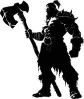 AI generated Silhouette orc mythical race from game with big hammer black color only vector