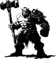 AI generated Silhouette orc mythical race from game with big hammer black color only vector