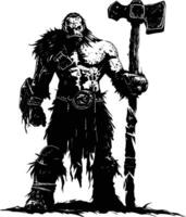 AI generated Silhouette orc mythical race from game with big hammer black color only vector