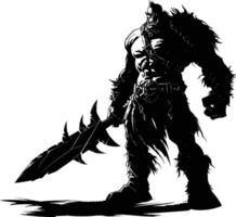 AI generated Silhouette orc mythical race from game with big sword black color only vector