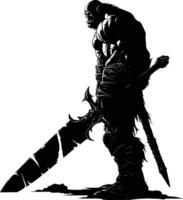 AI generated Silhouette orc mythical race from game with big sword black color only vector