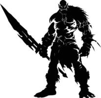 AI generated Silhouette orc mythical race from game with big sword black color only vector