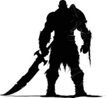 AI generated Silhouette orc mythical race from game with big sword black color only vector