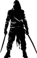 AI generated Silhouette assassin full body black color only vector